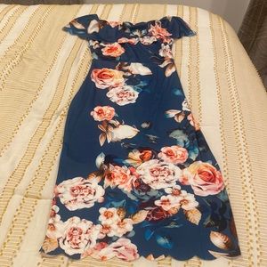 Floral blue off shoulder dress